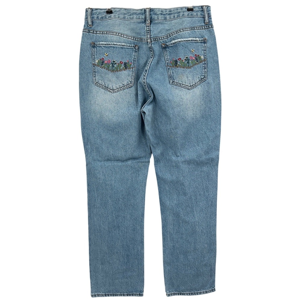 VTG S.O.N.G.‎ Womens Straight Leg Jeans Light Wash Floral Bee Embroidered 13/31